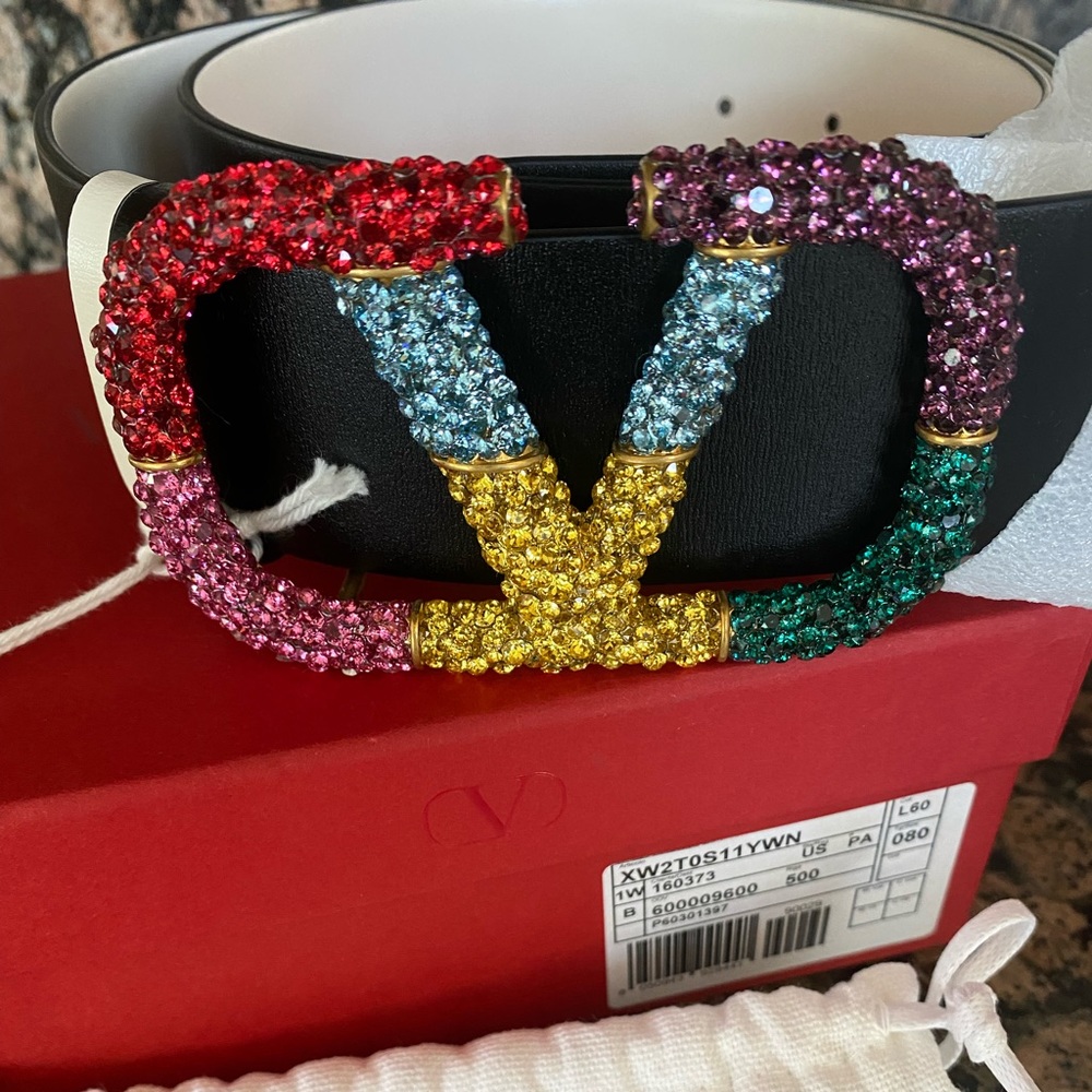 Valentino garavani reversible crystal-embellished vlogo belt